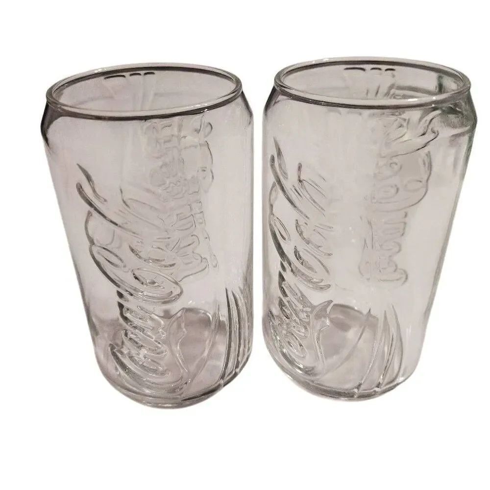 COCA COLA CAN SHAPED GLASSES Vintage Kitchen drink wear set of 2
